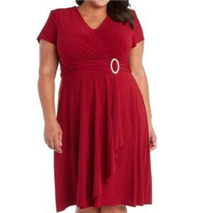 R&M Richards Red Faux-Wrap Dress w/Crystals Rhinestones Size 18 2X Plus‎ Wedding